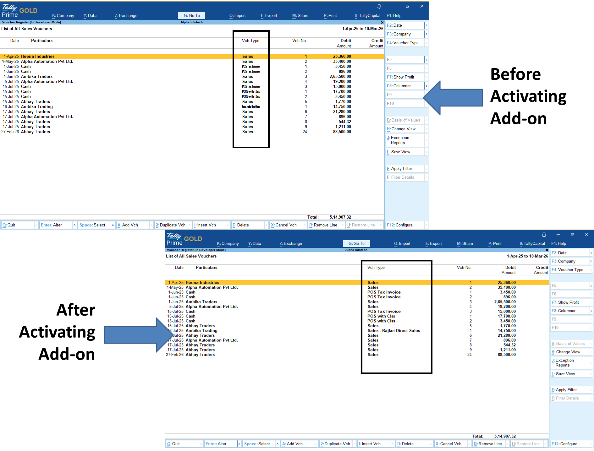 Increase Voucher Type Column Width in Register